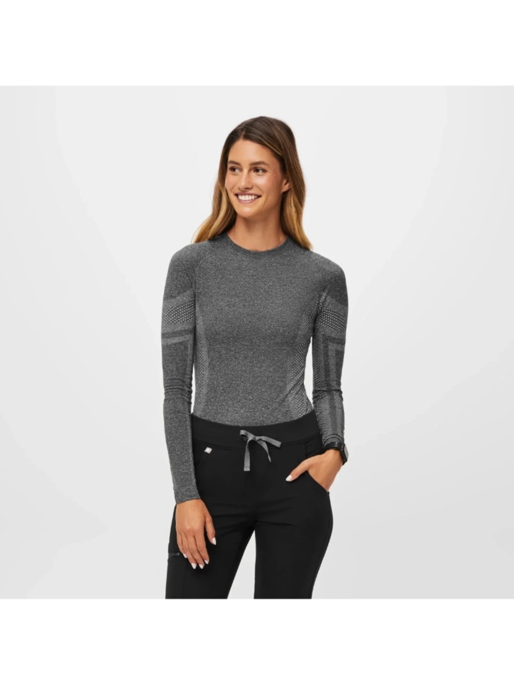 FIGS Salta Seamless Long Sleeve Underscrub top in Graphite
